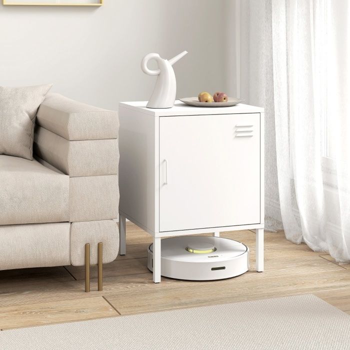 Chevet en acier blanc avec porte battante étagère réglable 3 niveaux 40 x 40 x 56 cm 50 kg ORVRYN