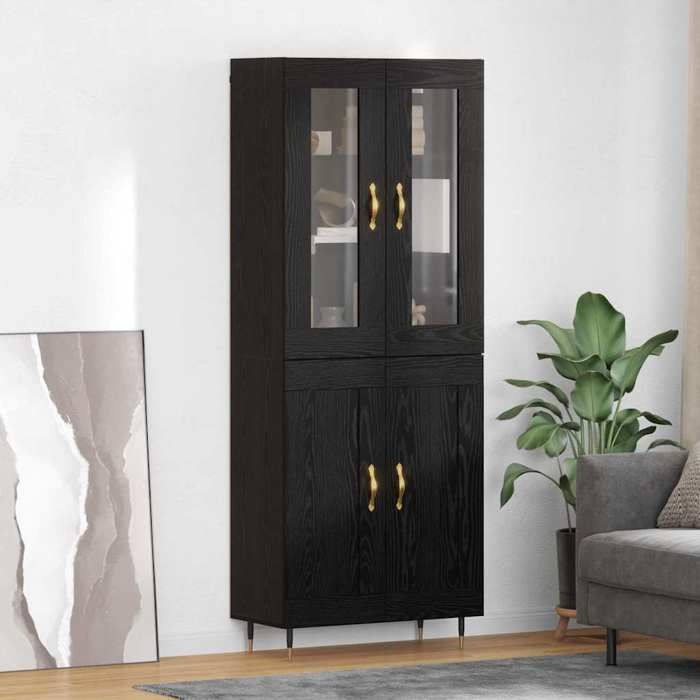 Lot de 2 Haut Armoire - vidaXL - Vaisselier Meuble Rangement - bois dingénierie - chêne noir - 695 x 34 x 180 cm - 4 portes@tiv75