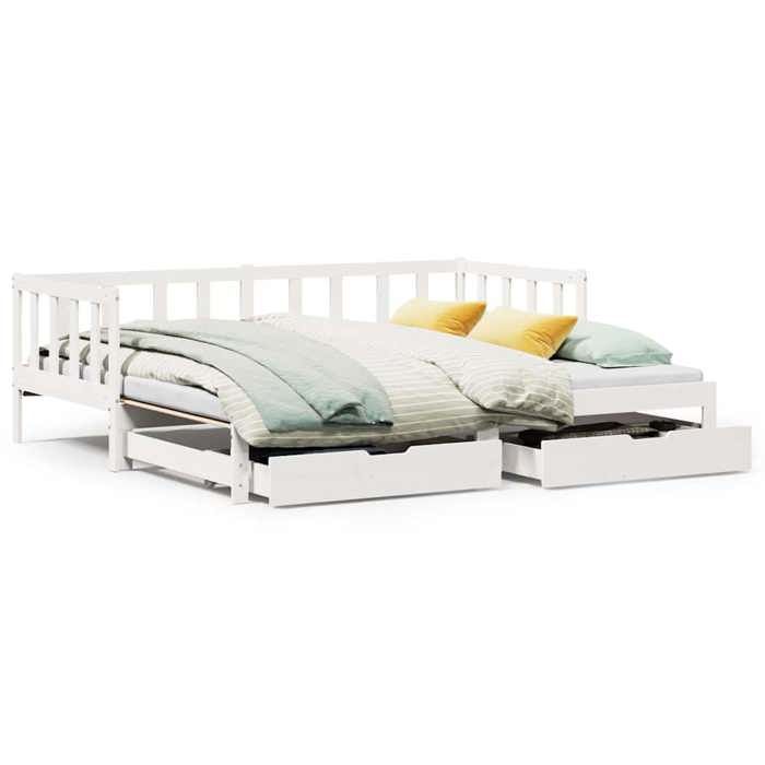 VD Lit de jour avec gigogne et tiroirs sans matelas blanc 90x200cm Lit chambre & Structure de lit @EU47616BONE