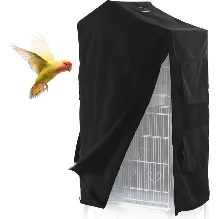 Housse de Cage a Oiseaux Housse Occultante Imperméable et Respirante avec Fermeture Éclair et Fixation Auto-adhésive pour Oi