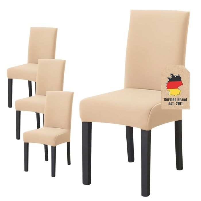 Lot de 4 housses de chaise extensibles crème - assise 38-45 cm dossier 45-65 cm - mariage fête hôtel salle à manger