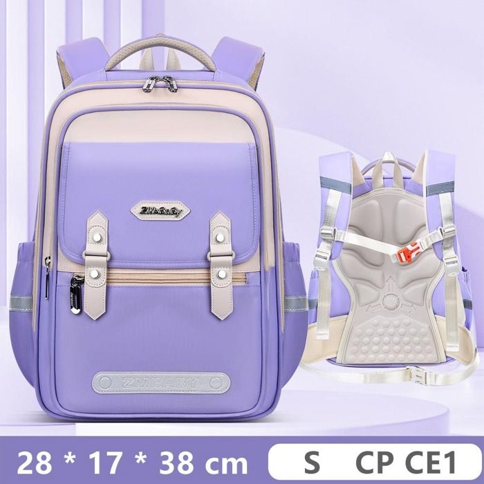 Cartable Garçon Fille Sac à Dos Scolaire Primaire Tissu Nylon Imperméable Pour Enfants CP CE1 Léger Multi-poches - S - Violet