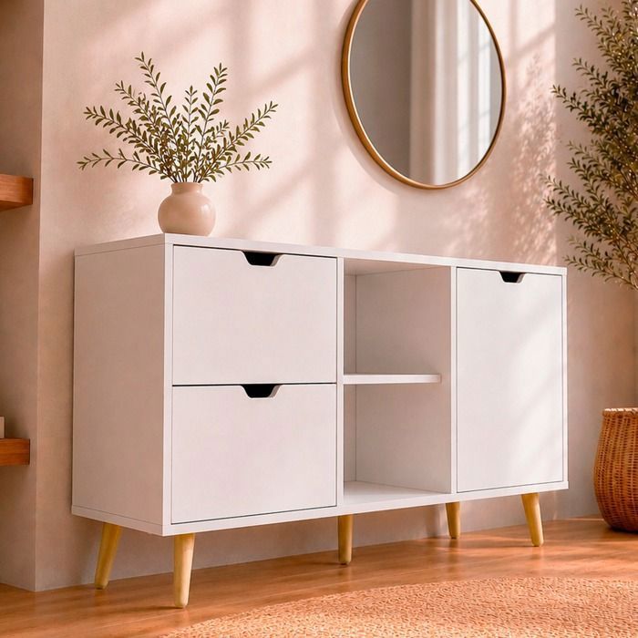 Buffet bas - DESIGN AMEUBLEMENT - Leo - 1 porte 2 tiroirs - Blanc mat - 120x72x30 cm Buffet bas - DESIGN AMEUBLEMENT - Leo - 1 porte 2 tiroirs - Blanc mat - 120x72x30 cm