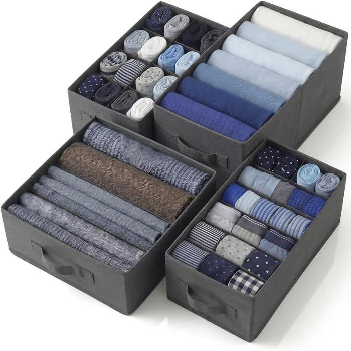 Rangement Dressing pour Vêtements Organisateur Pcard et Tiroir Sous Vêtements Pack 4 Assortiment Gris Foncé