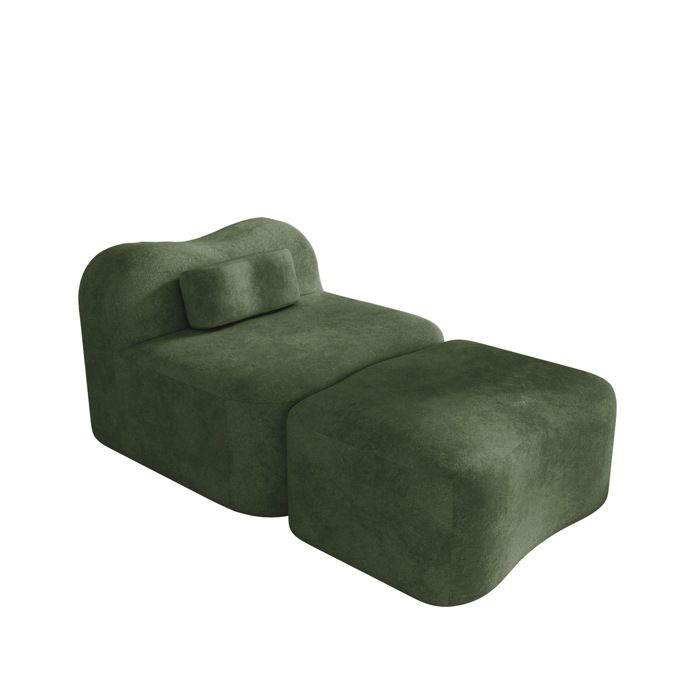 Canapé modulaire sans cadre vert en velours avec ottoman mousse 32D 1 place