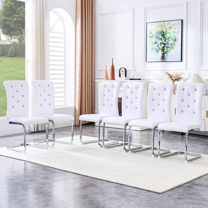 Lot de 4 chaises de salle à manger blanches en PVC rembourrées style crocodile pieds chromés