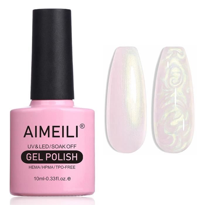 AIMEILI Vernis à Ongles Brillant Perle Gel Nacré avec Fil Shell Glitter Gel Vernis Semi Permanent Soak Off UV LED Gel 10ml 174