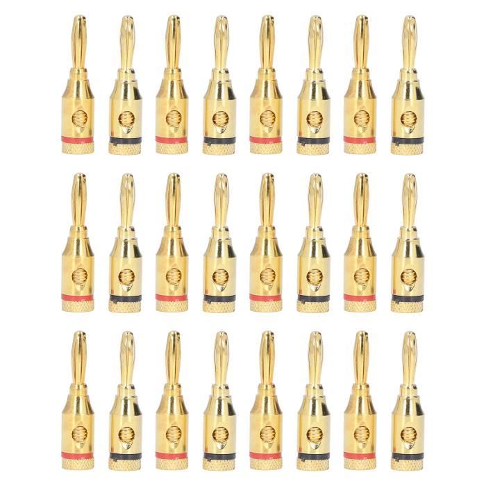 Fiches Banane Plaquées Or 24K - Lot De 10 (5 Rouges + 5 Noires) - Pour Haut-parleurs Et Amplis - Connexion Sécurisée