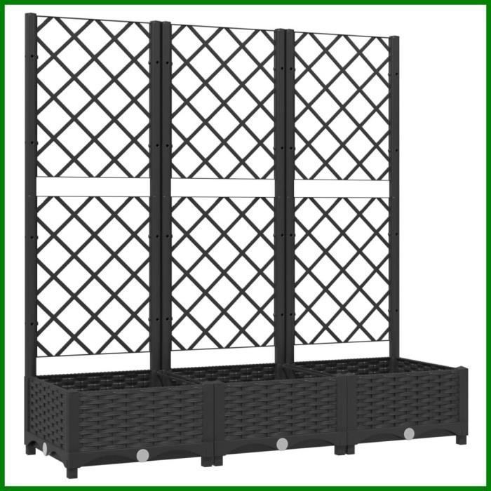 Jardinière avec treillis Noir - ASHATA - PP -BK318272 - 120x40x1215 cm - Plastique - Rectangulaire - Non percé