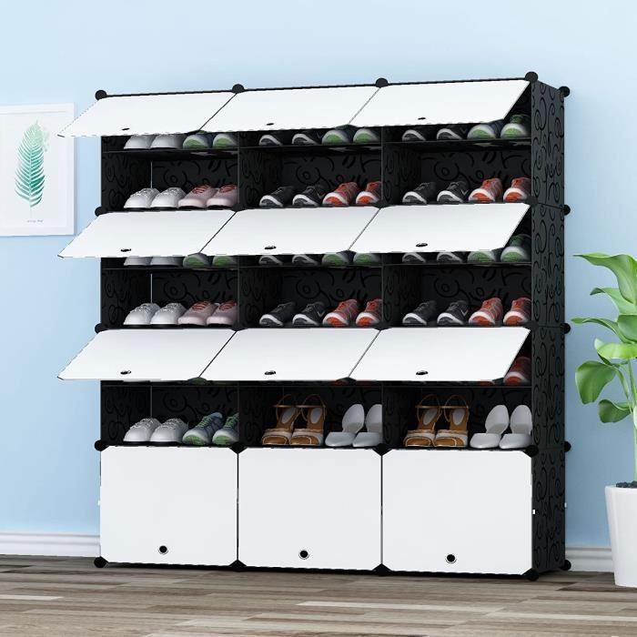 Meuble à Chaussures - ALIGHTUP - Armoire Cubes de Rangement DIY - Porte blanche et motif noir Meuble à Chaussures - ALIGHTUP - Armoire Cubes de Rangement DIY - Porte blanche et motif noir