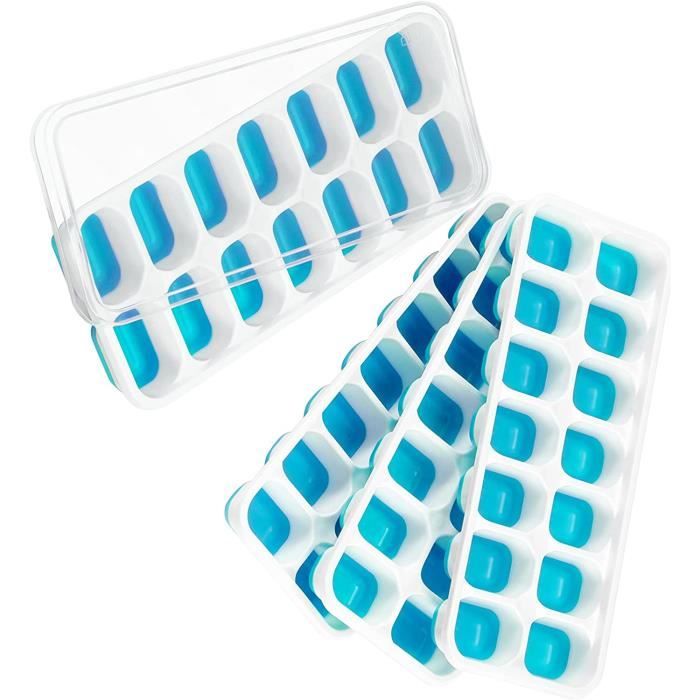 Bacs à Glaçons En Silicone Avec Couvercle (Lot De 2) - 37 Glaçons Carrés Par Bac, Empilables - 3