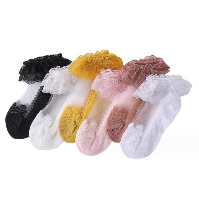 Chaussettes hautes dentelle et noeud coloris Lin - Chaussettes