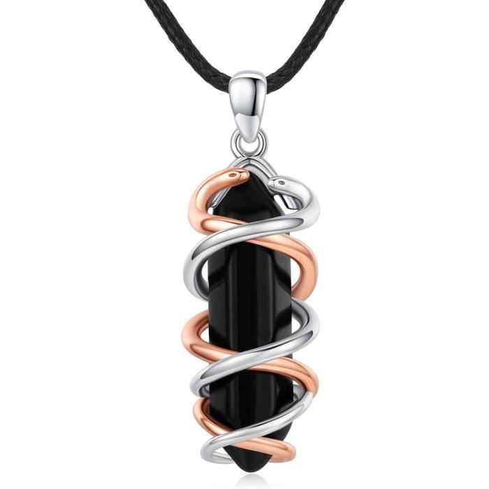 TseenYi Collier Gothique Serpent En Cuir Noir Et Argent - Collier Court Et Long Avec Pendentif Cristal - Bijoux Pour Femmes Et Filles - Cadeau