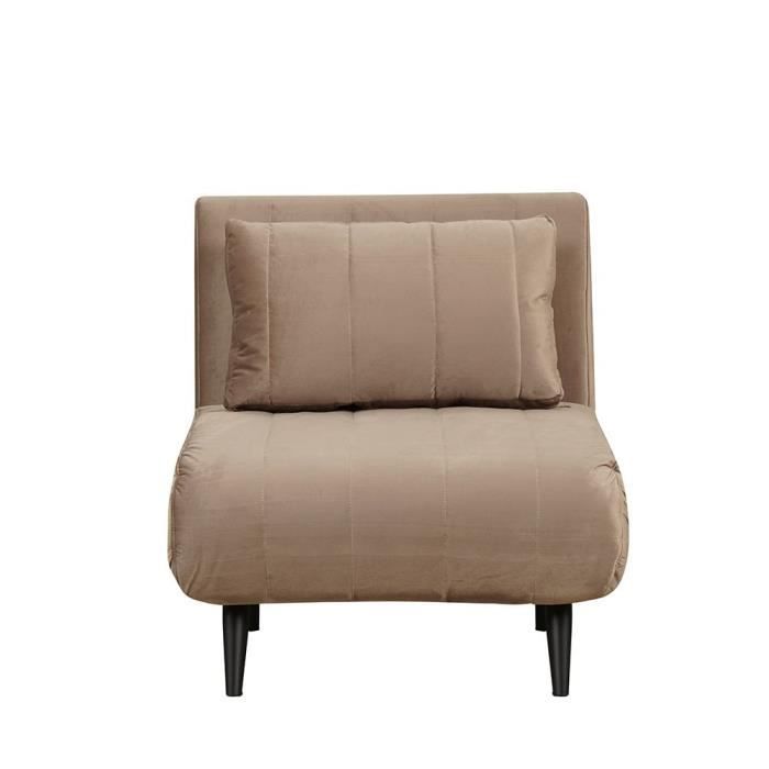 Livin24 Fauteuil convertible lit 80 x 190 cm Hanna en velours taupe