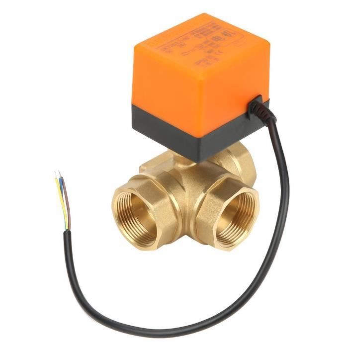 Robinet à tournant sphérique manuel motorisé la ventilation la cli AC220V DN20 G3//4 Robinet à tournant sphérique motorisé à 3 voies en laiton avec fonction de commutation manuelle pour le chauffage