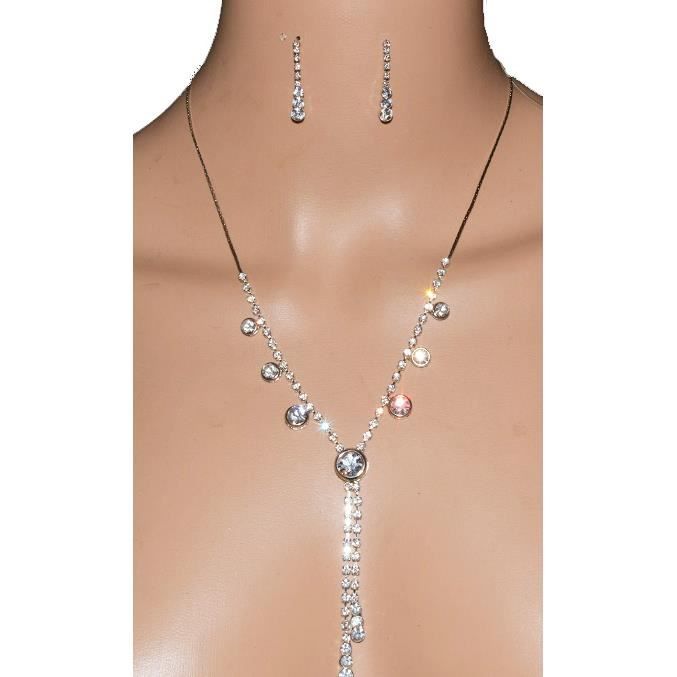 Parure Turquoise Avec Pierres Et Strass - Chaîne Sans Nickel 68cm, Neuf Avec étiquettes