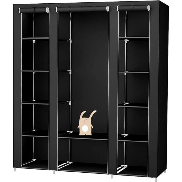 Armoire De Rangement MUPAI - Dressing Tissu 175x150x45cm | 5 Étagères + Porte | Noir | Parfait Pour Chambre Et Rangement