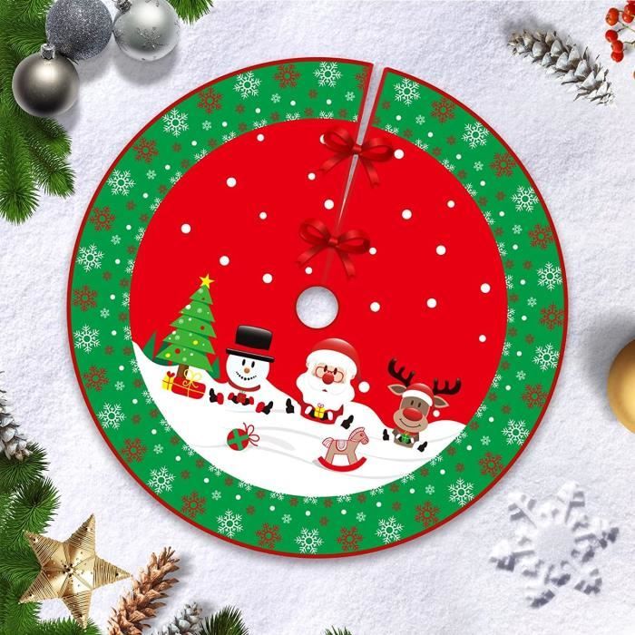 Jupe De Sapin De Noël 90 Cm - Peluche Blanche - Cache-pied Déco Avec Fermeture Auto-agrippante - 4