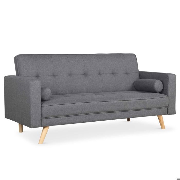 Canapé Convertible Scandinave Slow Tissu Gris Foncé Achat