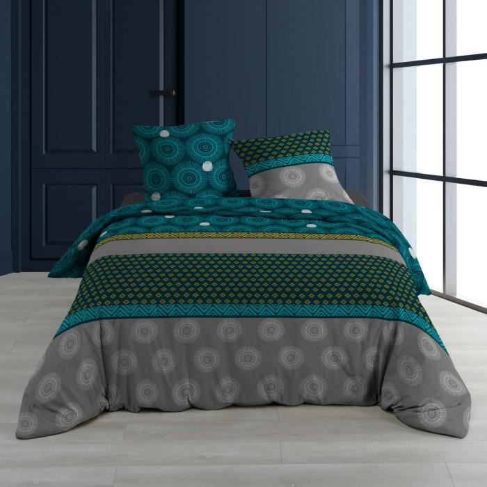 Parure Housse Couette 240x220 Cm Rondelina Bleu Achat Vente Housse De Couette Et Taies Cdiscount
