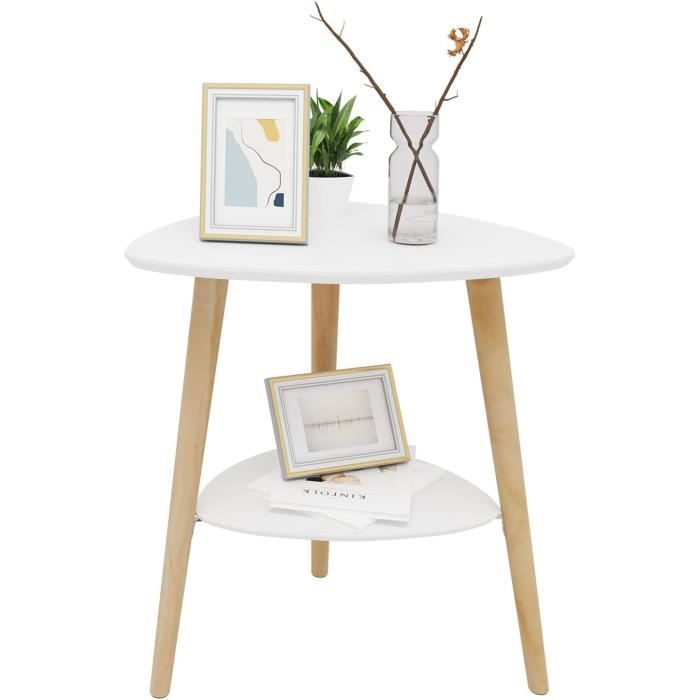 EUGAD Table basse avec 2 tablettes Table de nuit Table de chevet pieds en bois massif 50x40x55cm Blanc