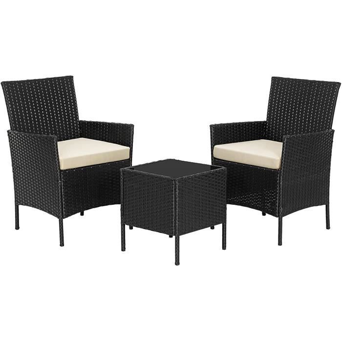 SONGMICS Salon De Jardin Surface Tressé 2 Personnes - Ensemble De 3 Meubles De Jardin Salon De