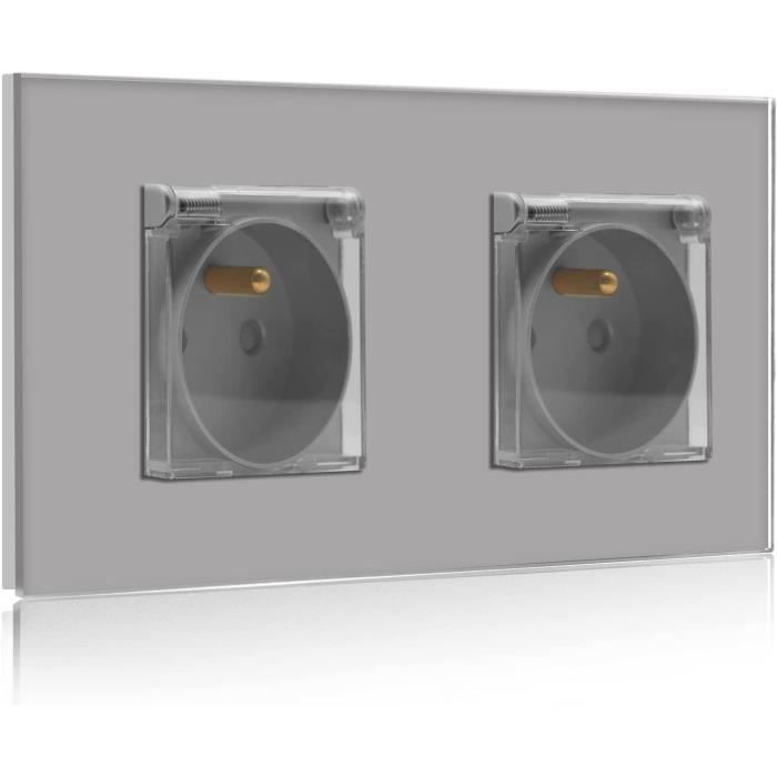 Prise Électrique Étanche BSEED 16A Avec Couvercle Protection | Prise Murale 1 Gang Gris 86mm