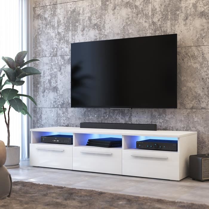 Meuble Tv Suspendu Blanc Laqué 140 Cm Meuble Tv Meuble Salon Lavello 140 Cm Blanc Mat Blanc