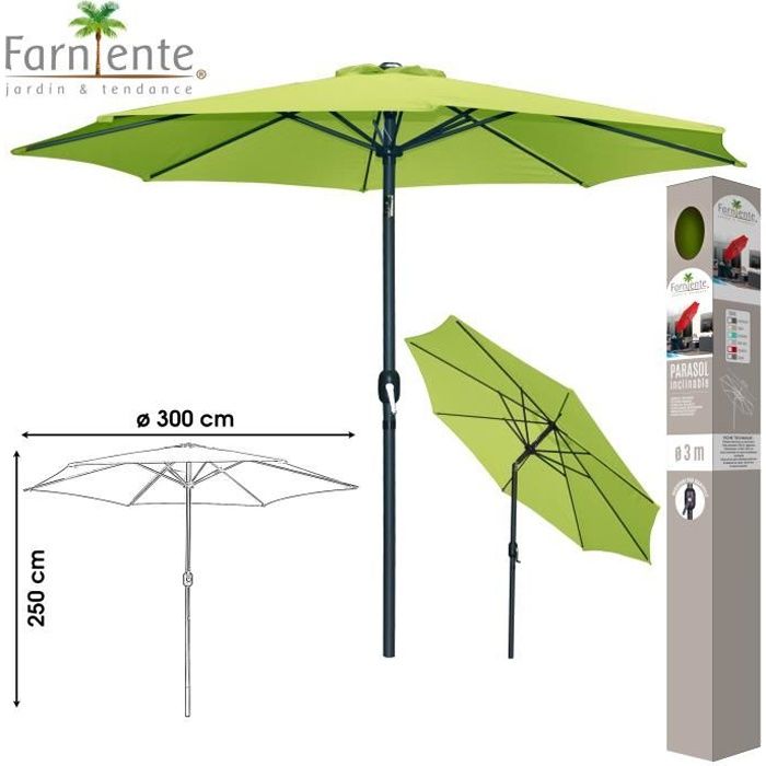 vert parasol jardin pied metal manivelle aluminium