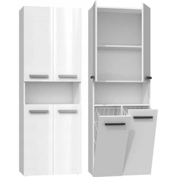 Moby Armoire De Salle De Bain Avec Deux Paniers Poignees Minimalistes Dimensions 174x60x30 Colonne De Rangement Blanc Cdiscount Maison