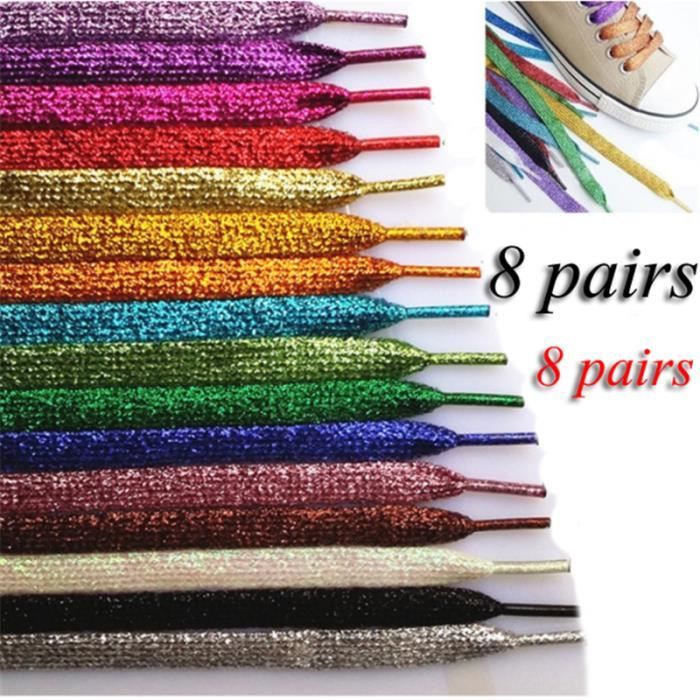 Lot de 8 Lacet de Chaussures Lacets Brillants Cordons de souliers
