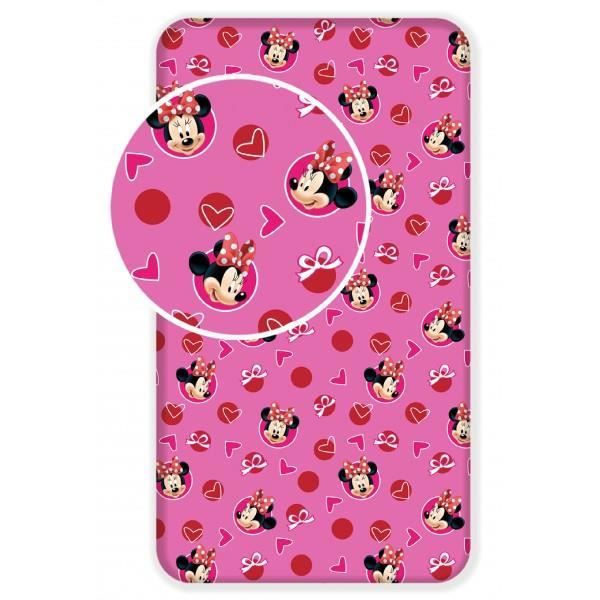 Drap housse - Minnie Hearts - Coton 100% - 90 x 200 cm - Lavable en machine