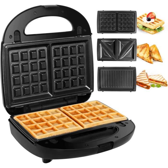 Gotoll Appareil a Croques Monsieur Gaufrier 3 en 1 Machine a Sandwich Maker Gauffre Presse Toaster Pain Plaques Remplacables