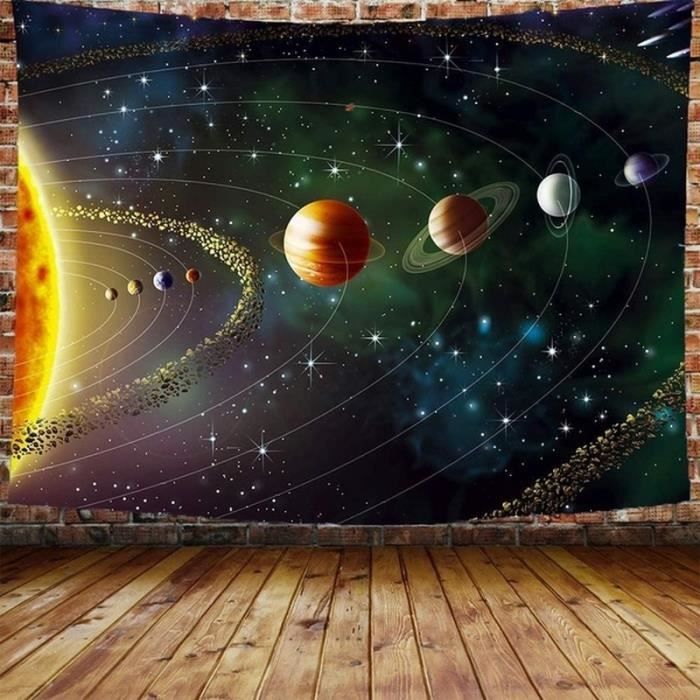Tenture Murale Demi-Lune et Horloge fond Étoilé