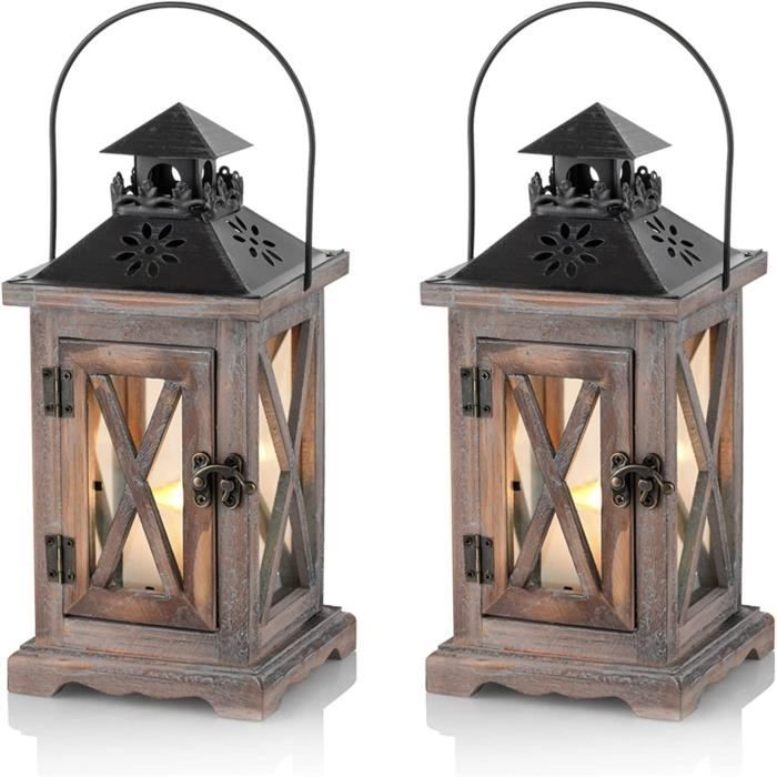 Lanterne Vintage En Fer Et Verre - Bougeoir Intérieur/Extérieur 26x11 Cm - Style Rustique Jardin Et Maison