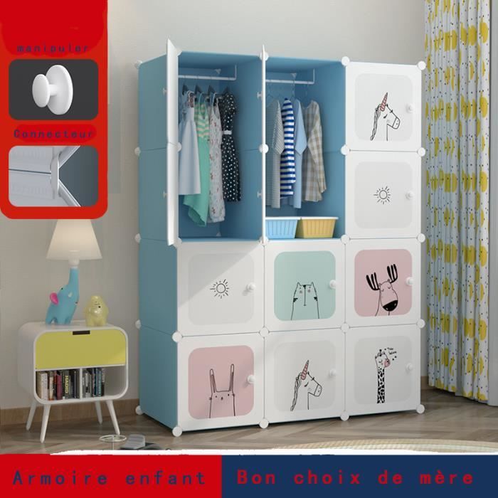 Armoire Enfant Bleu 12 Portes 2 Treillis Suspendu Dessin Anime