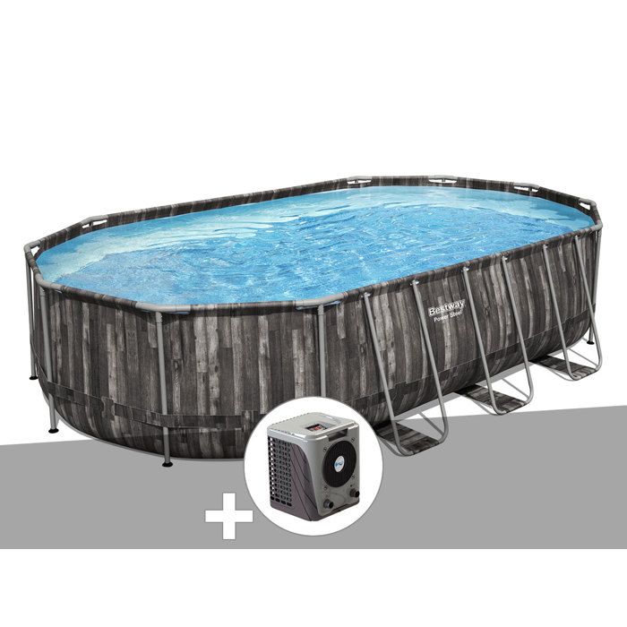 Kit piscine tubulaire ovale Bestway Power Steel décor bois 6 10 x 3 66 x 1 22 + Pompe à chaleur