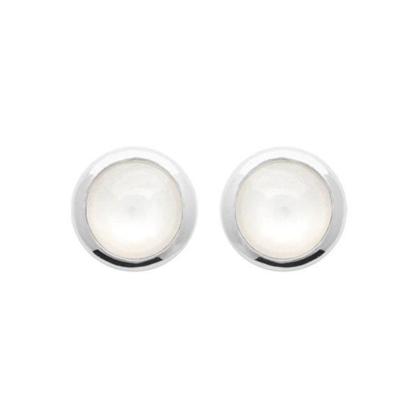 Boucles D'oreilles Puces En Argent 925 Et Pierre De Lune 10mm - Rhodié - Neuf Avec étiquettes