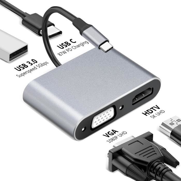 Adaptateur Multiport Usb C Vers Vga Hdmi, 4 En 1, Usb Type-C Multiport ...