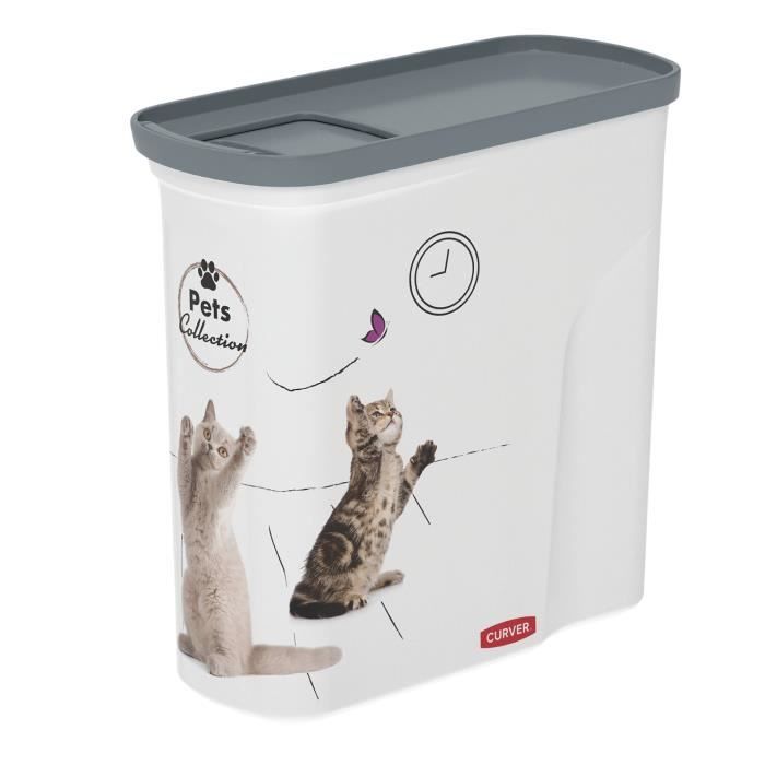 Boite a croquettes Curver PetLife 2L boîte de conservation pour aliments pour animaux de compagnie avec dessin de chat