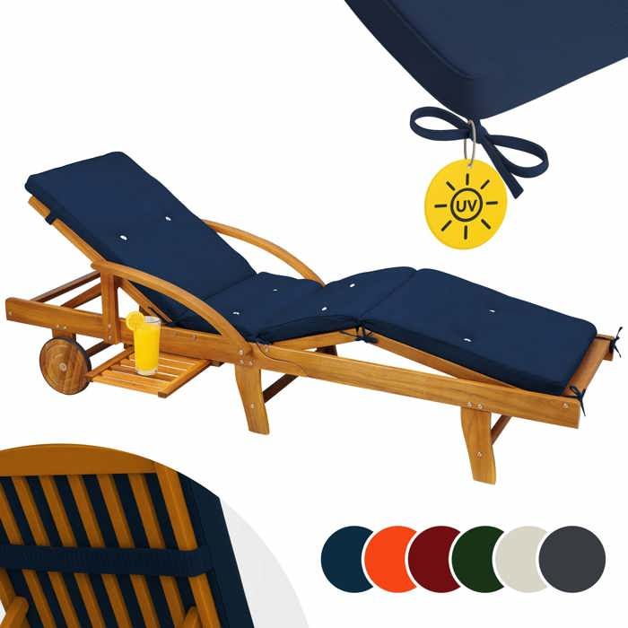 Coussin pour transat bleu chaise longue de jardin 195 cm Hydrofuge Coussin bain de soleil intérieur extérieur
