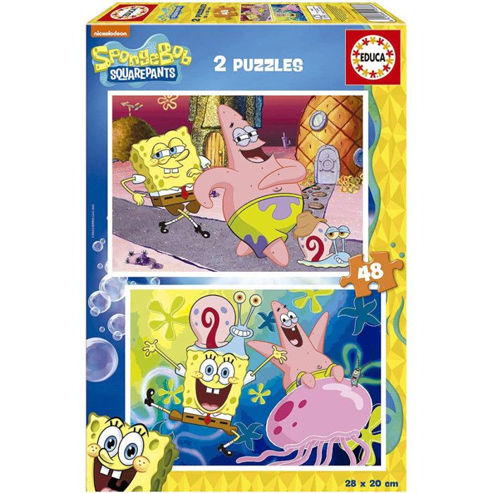 Puzzle Educa Bob léponge - Lot de 2 - 48 pièces - Multicolore Puzzle Educa Bob léponge - Lot de 2 - 48 pièces - Multicolore