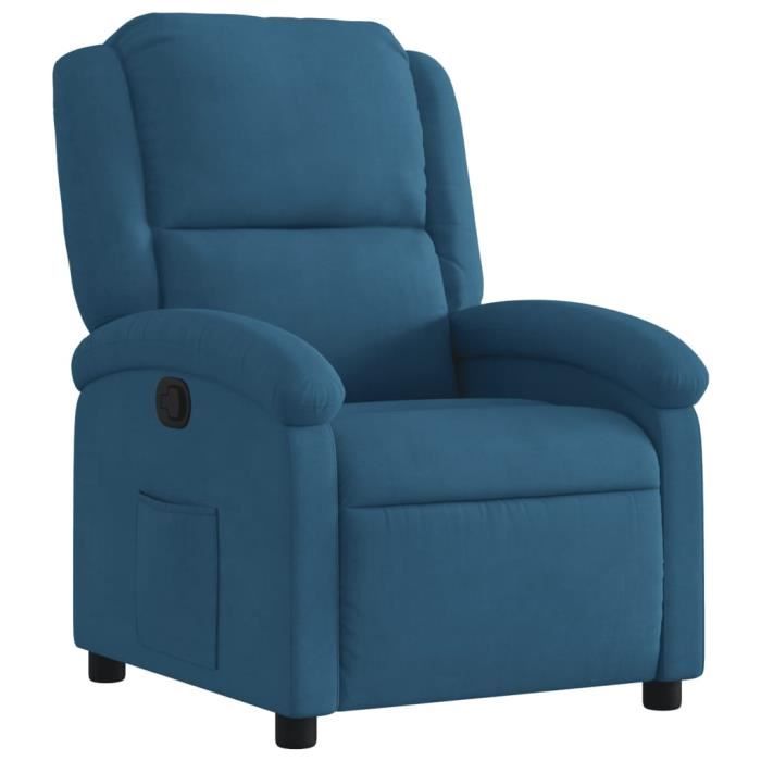 Fauteuil inclinable - ESTINK - 117167 - Velours bleu - Dimensions 71x865x995 cm - Charge max 110 kg