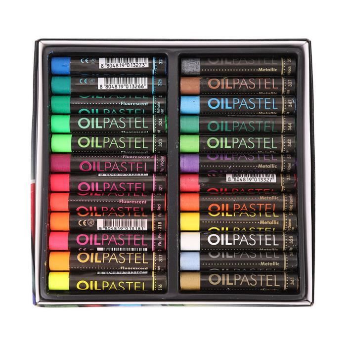 Ensemble De 24 Pastels à L'Huile - Couleurs Vibrantes (Noir, Rouge, Jaune, Chair) - Mélangeables Et Doux