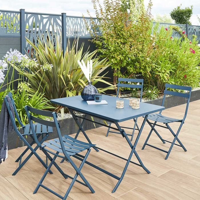 Table de jardin pliante rectangulaire Greensboro pétrole 4 places en acier traité époxy - Hespéride