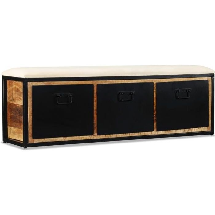Homgeek Banc De Rangement Avec 3 Tiroirs En Bois De Manguier Style