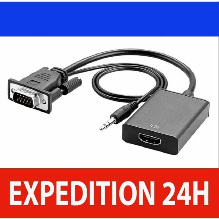 Adaptateur VGA vers VGA HDMI, Répartiteur 2 en 1 VGA Mâle vers VGA HDMI Femelle, avec Câble de Fréquence Vocale, pour Téléviseurs HD, Moniteurs, Projecteurs, Etc
