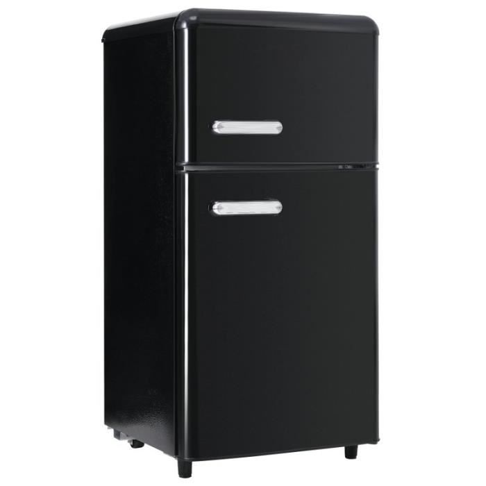 Réfrigérateur combiné rétro - LANGTU - 72L - 2 portes - Congélateur 21L - Éclairage LED - Noir
