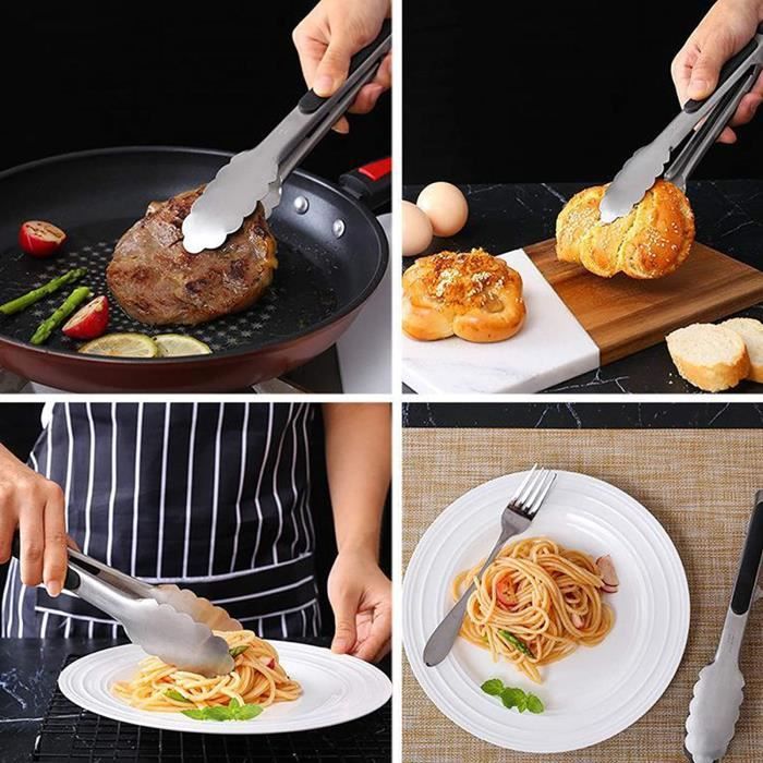 Lot De 4 Pinces De Cuisine Multifonctions – Acier Inoxydable Et Embouts Nylon, Antidérapantes Et Résistantes à La Chaleur Pour Barbecue Et Grill