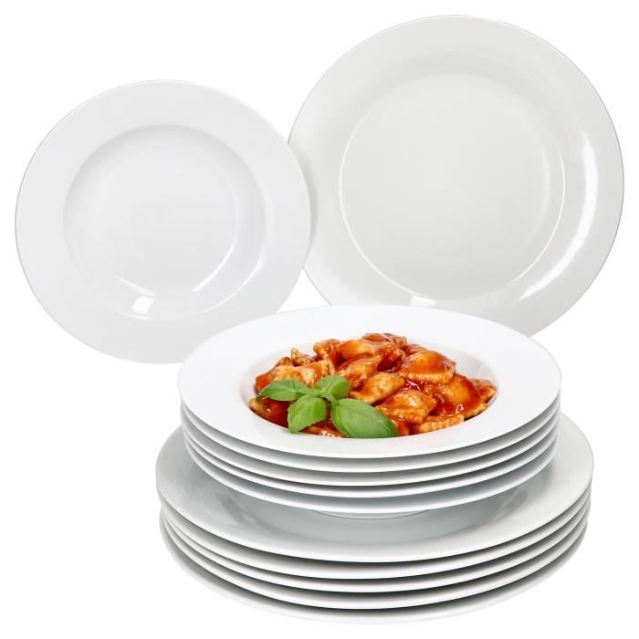 Service de table - MAMBOCAT - TOMMY - 12 pièces - Porcelaine - Pour 6 personnes Service de table - MAMBOCAT - TOMMY - 12 pièces - Porcelaine - Pour 6 personnes